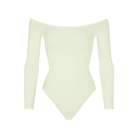 SKIMS Off-Shoulder Bodysuit Long Sleeve Pistachio Small - Picture 4 of 7